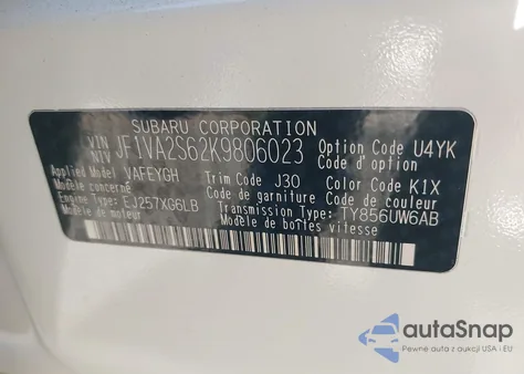 2019 Subaru Wrx Sti from USA, damaged, VIN JF1VA2S62K9806023